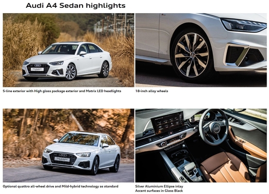 Высокоскоростной роскошный Audi A4l бензиновый средний седан Евро IV стандарт выбросов Подержанный автомобиль